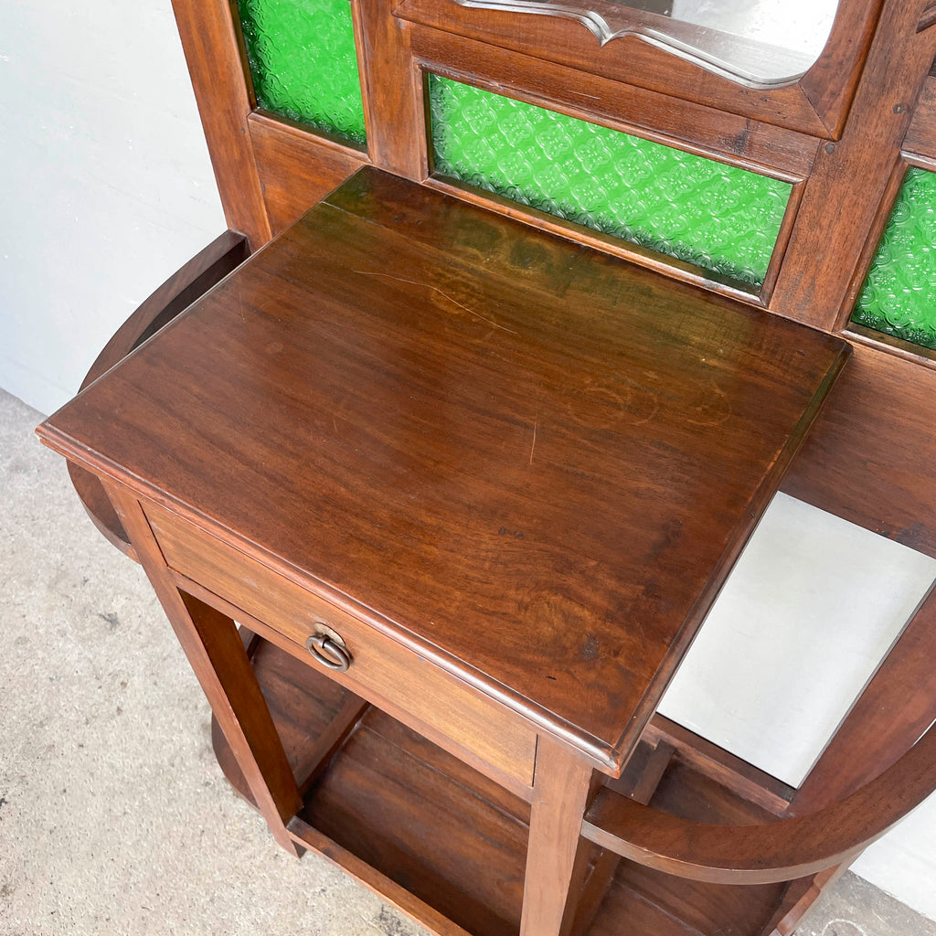 Vintage Hall Stand with Green Stained Glass