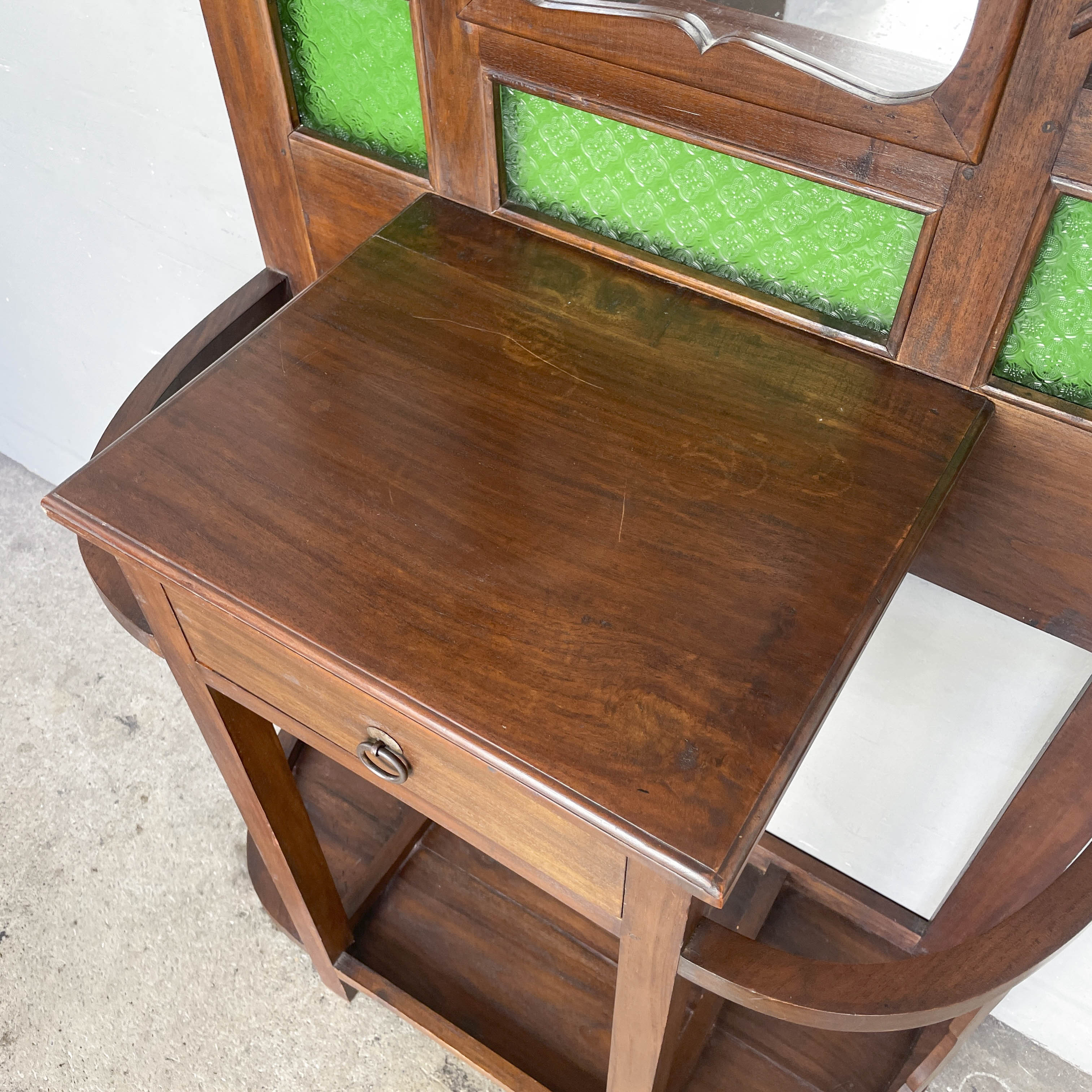Vintage Hall Stand with Green Stained Glass