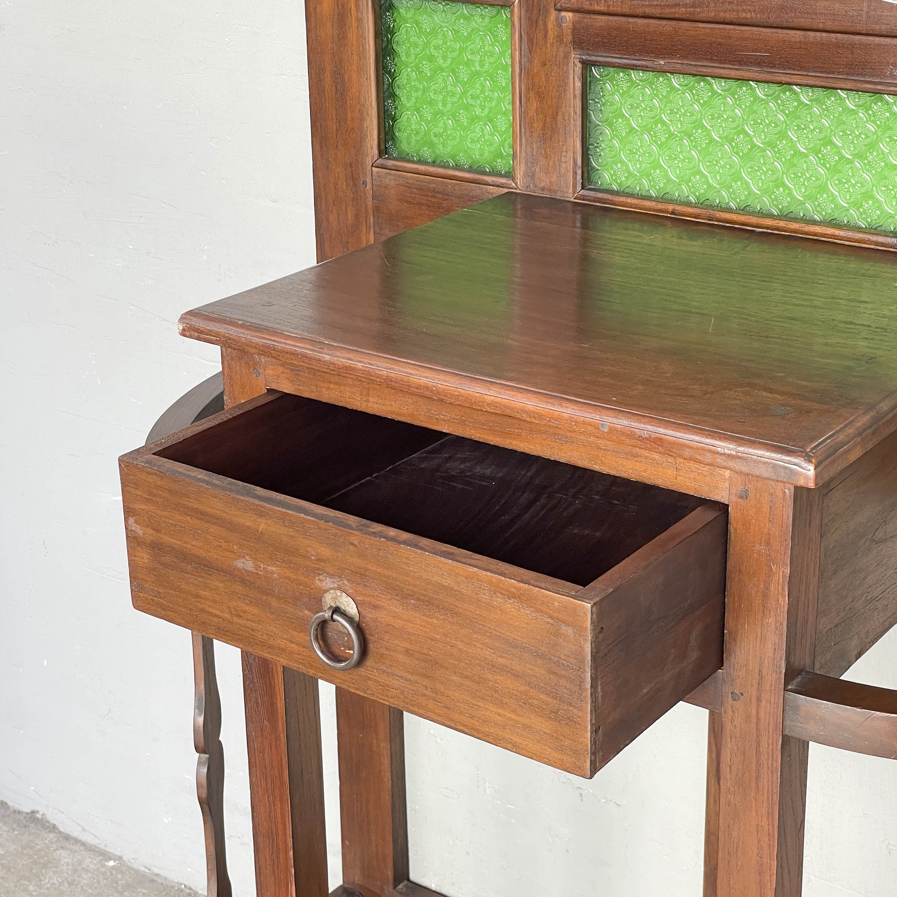 Vintage Hall Stand with Green Stained Glass