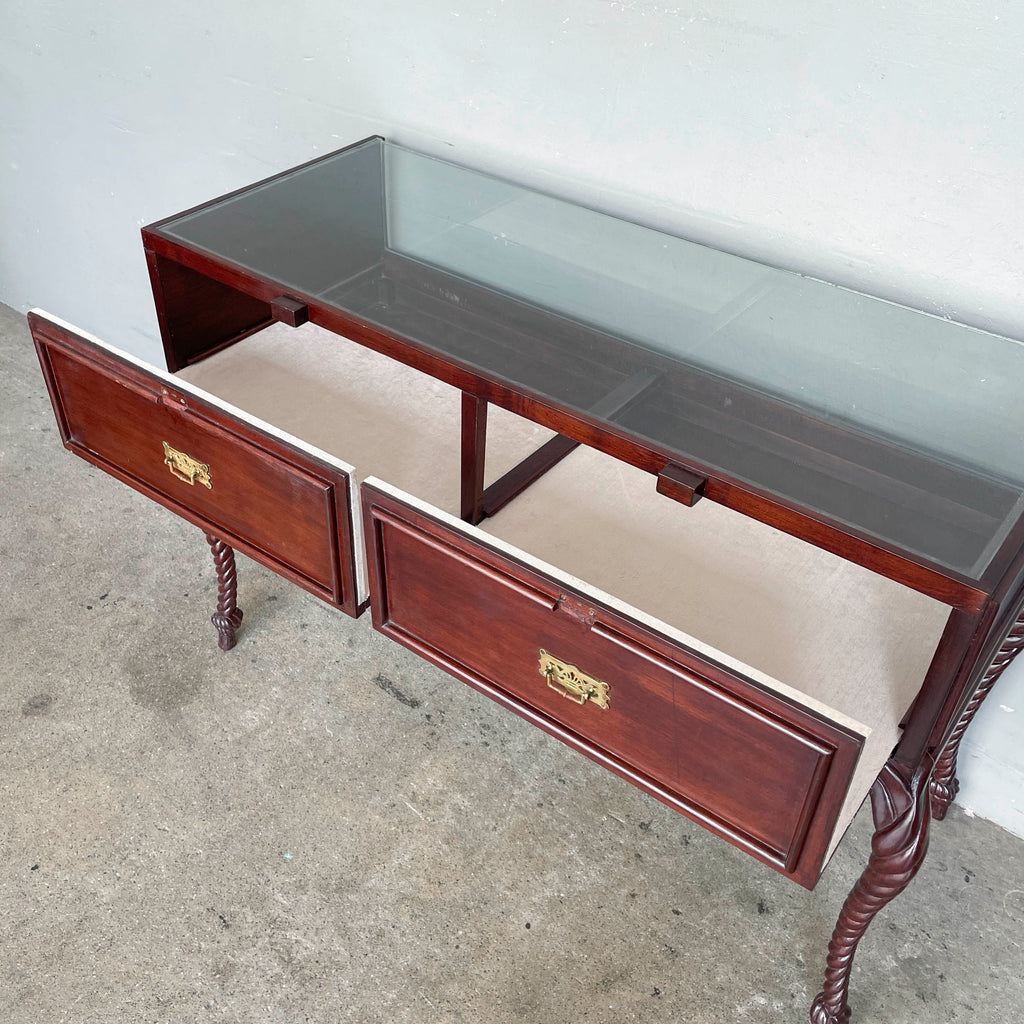 Glass Showcase Table with Barley Twist Legs