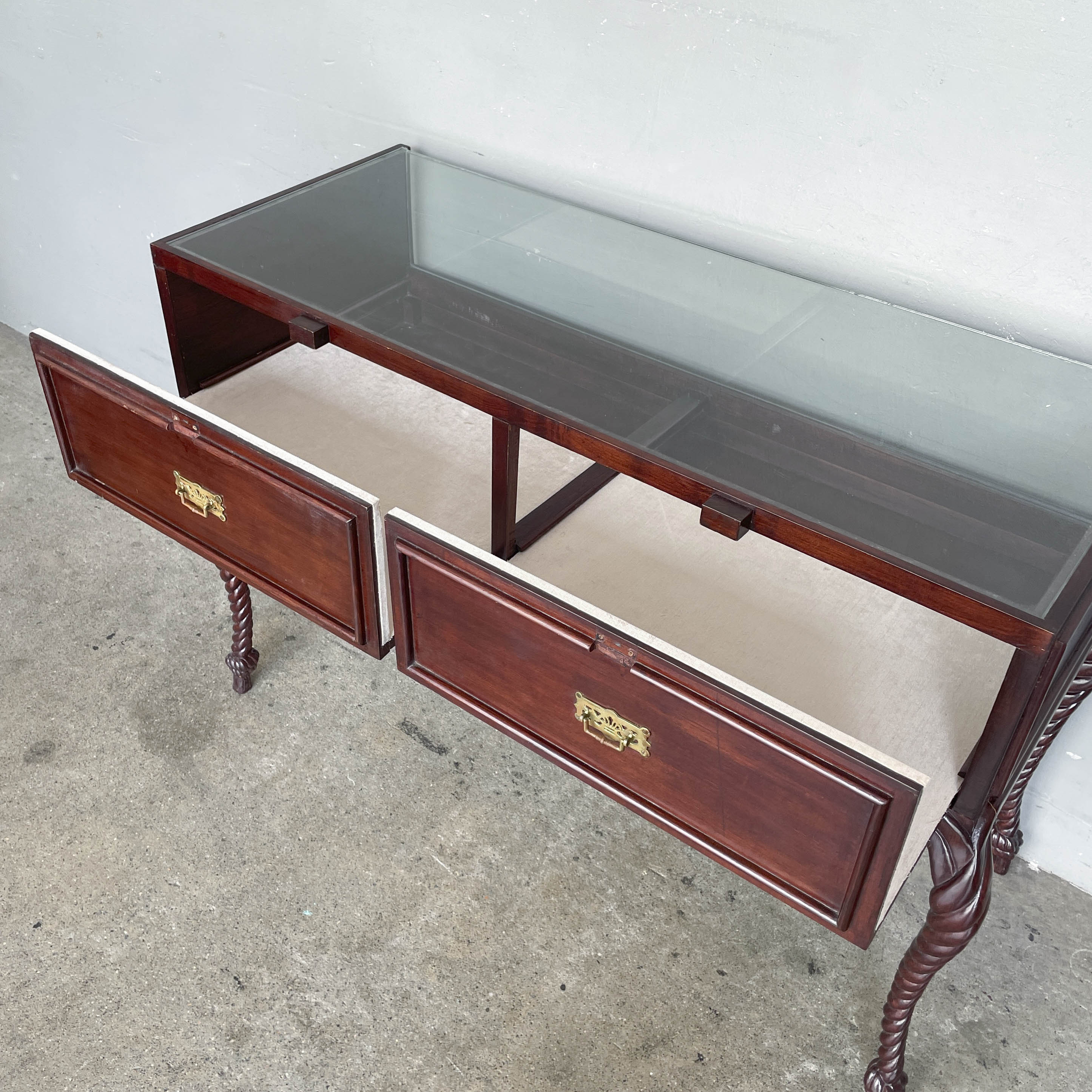 Glass Showcase Table with Barley Twist Legs