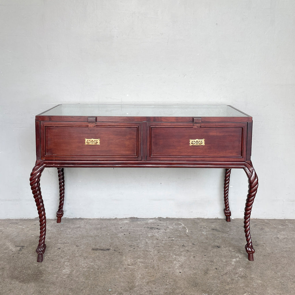 Glass Showcase Table with Barley Twist Legs