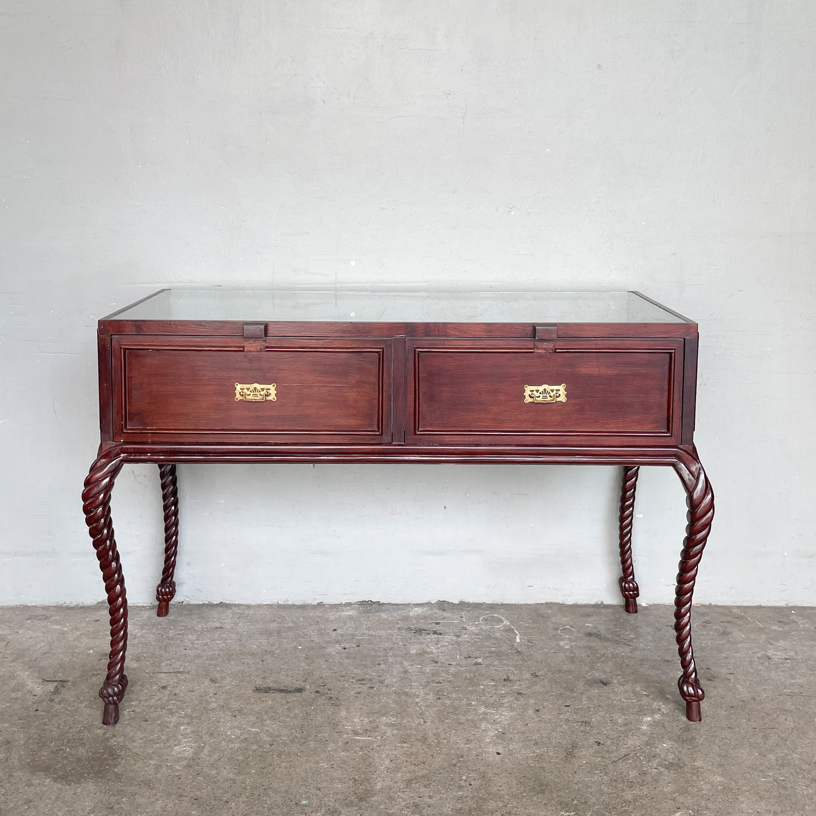 Glass Showcase Table with Barley Twist Legs