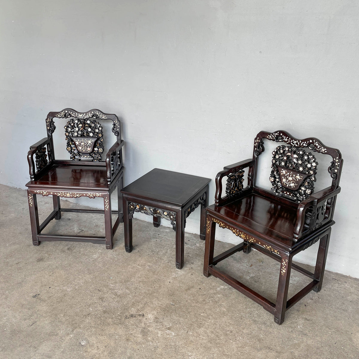 Chinese Blackwood Mother-of-Pearl Armchair Set