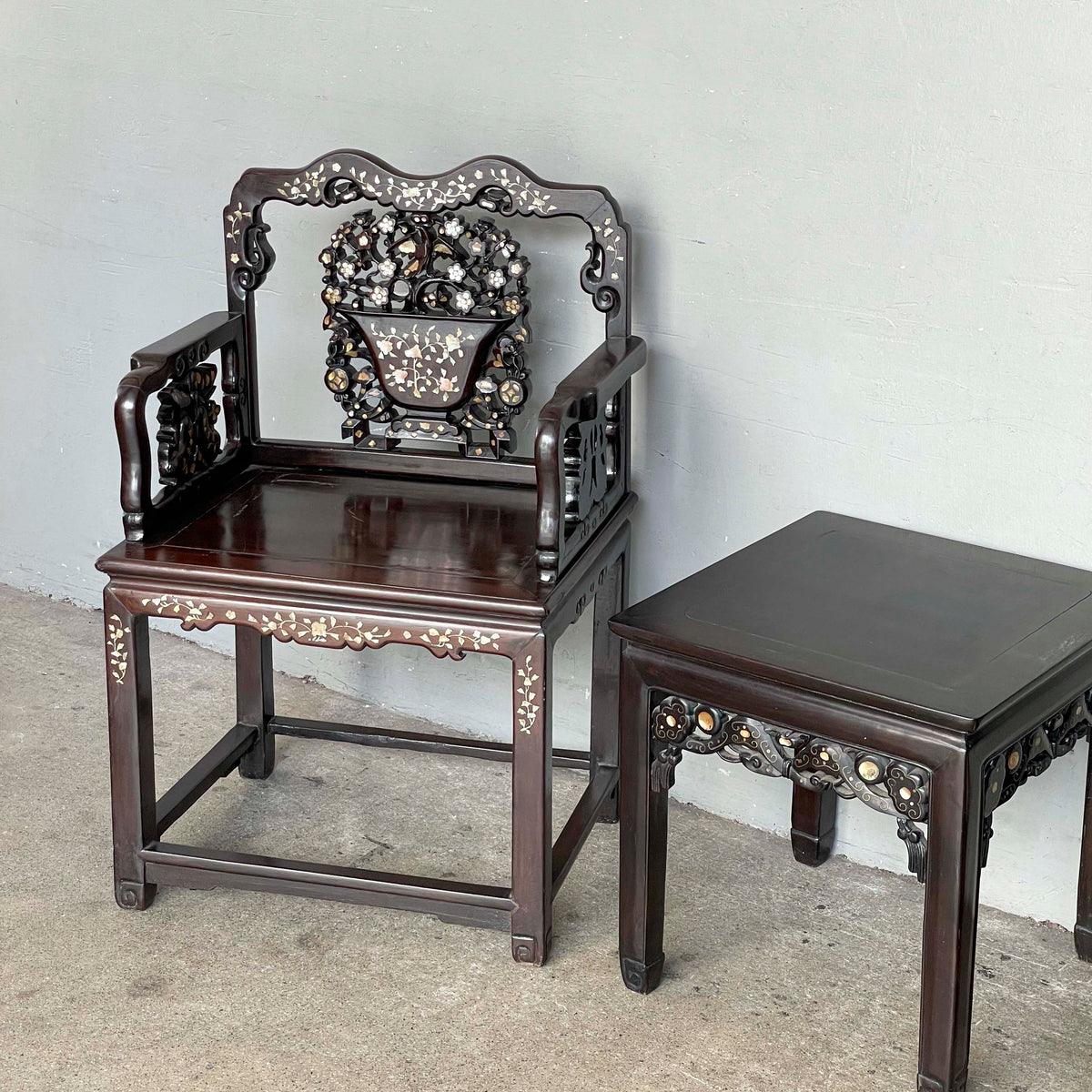 Chinese Blackwood Mother-of-Pearl Armchair Set
