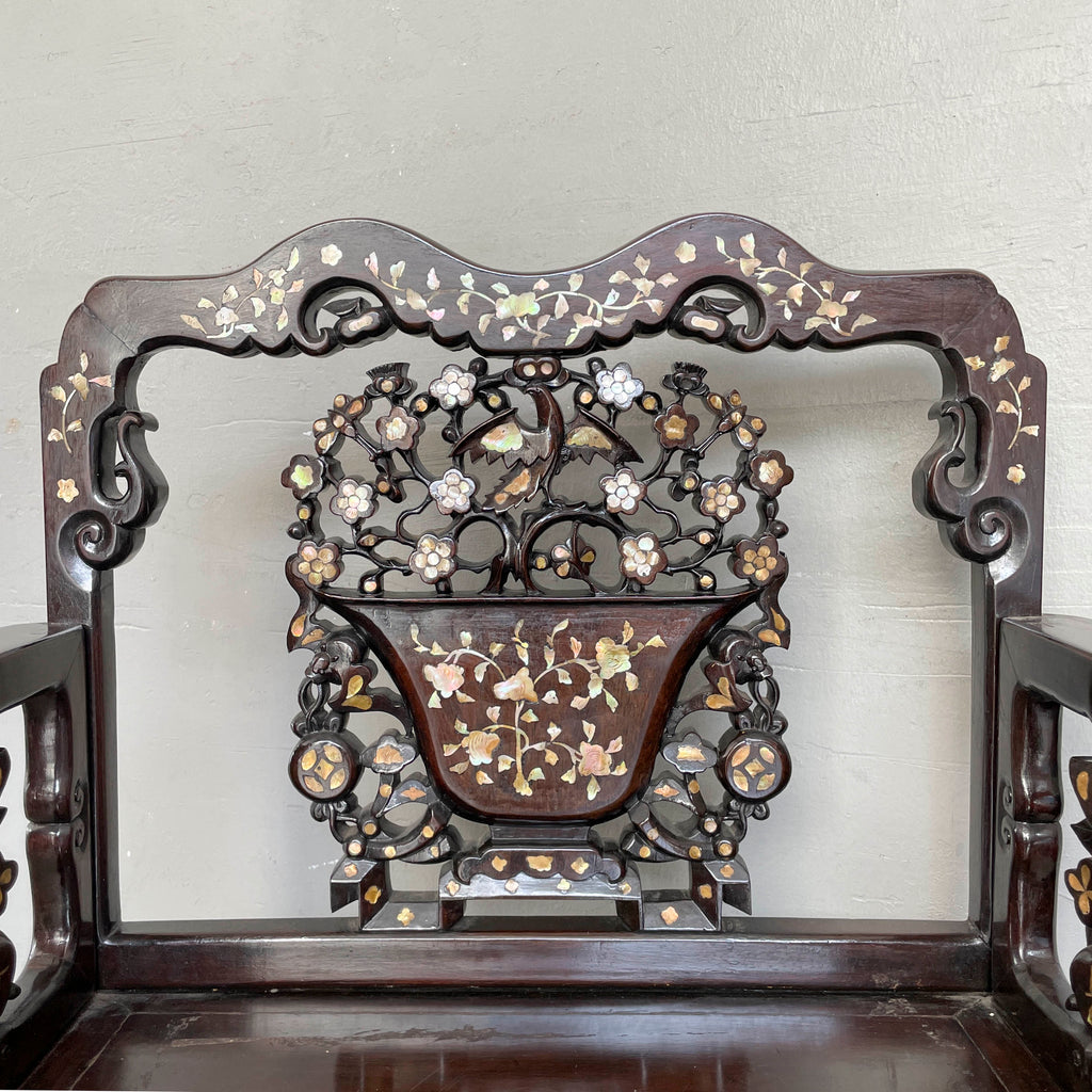 Chinese Blackwood Mother-of-Pearl Armchair Set