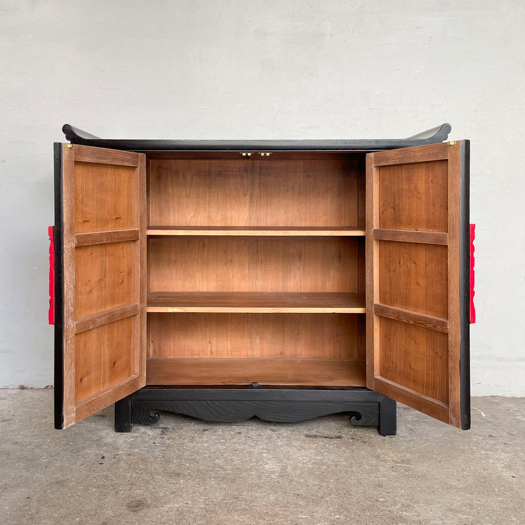 Elm Cabinet with Red Floral Handles