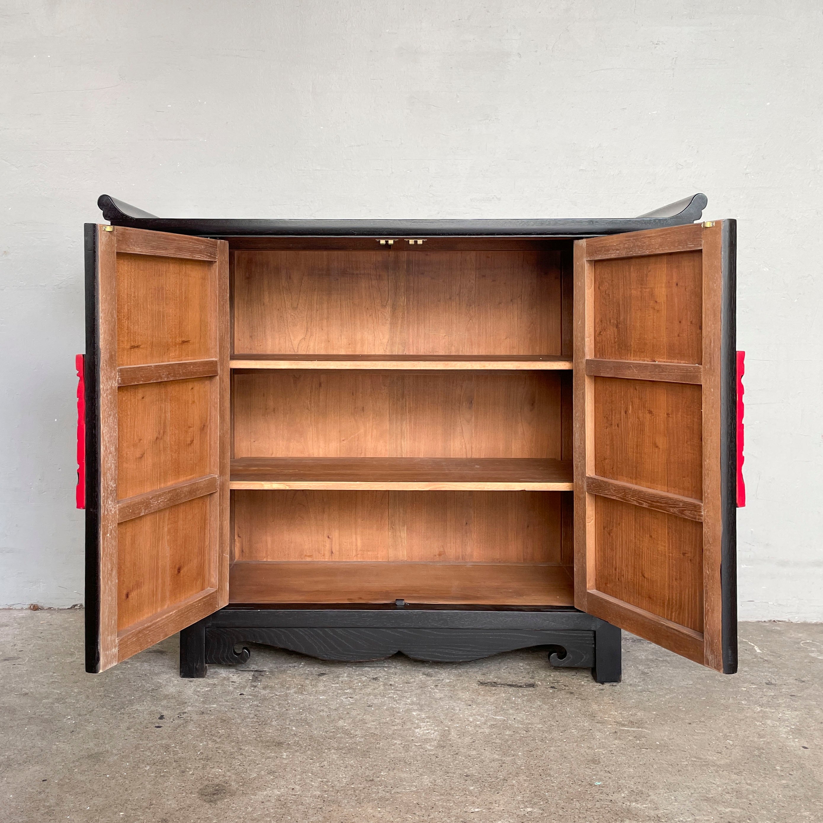 Elm Cabinet with Red Floral Handles