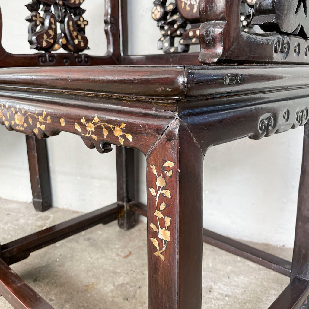 Chinese Blackwood Mother-of-Pearl Armchair Set