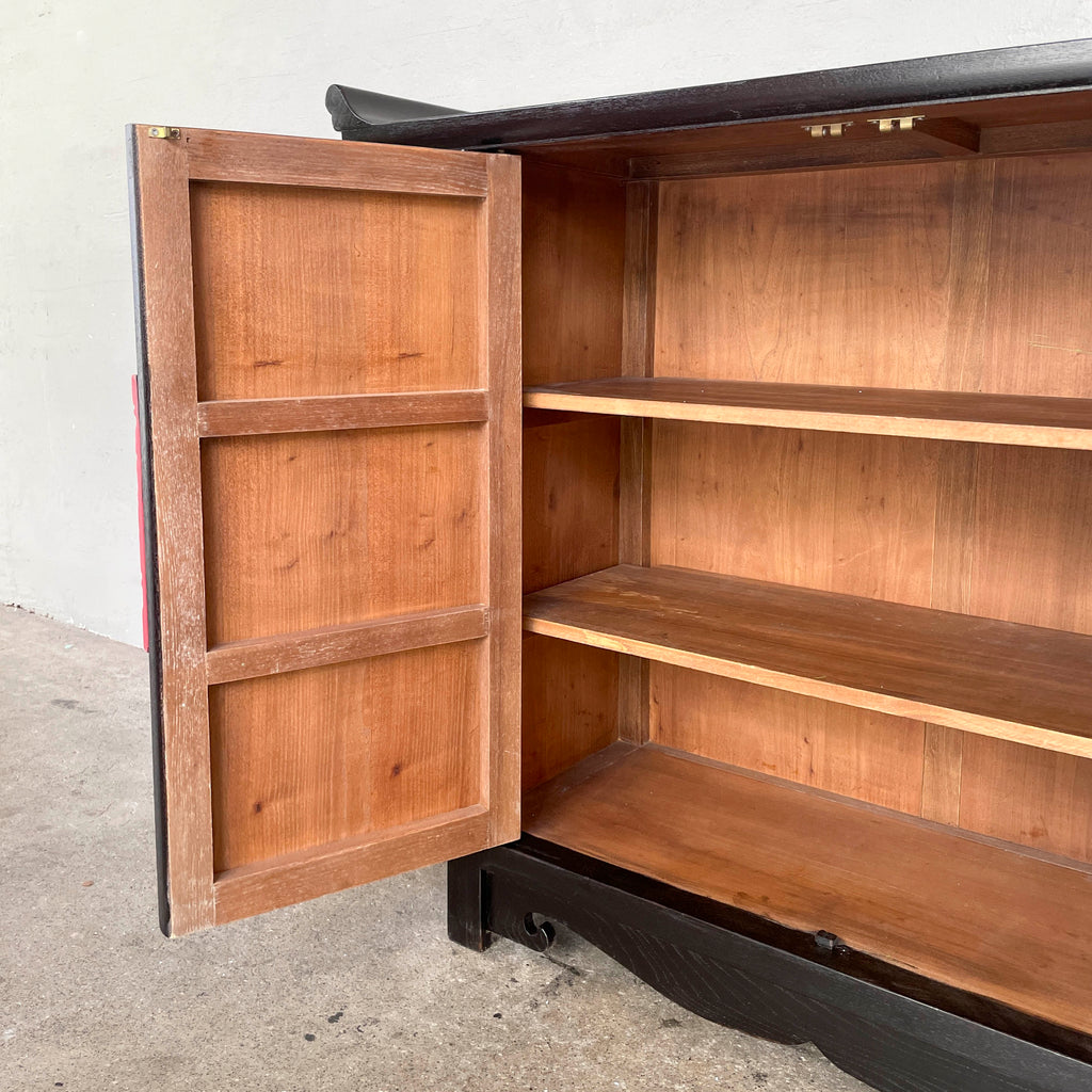 Elm Cabinet with Red Floral Handles