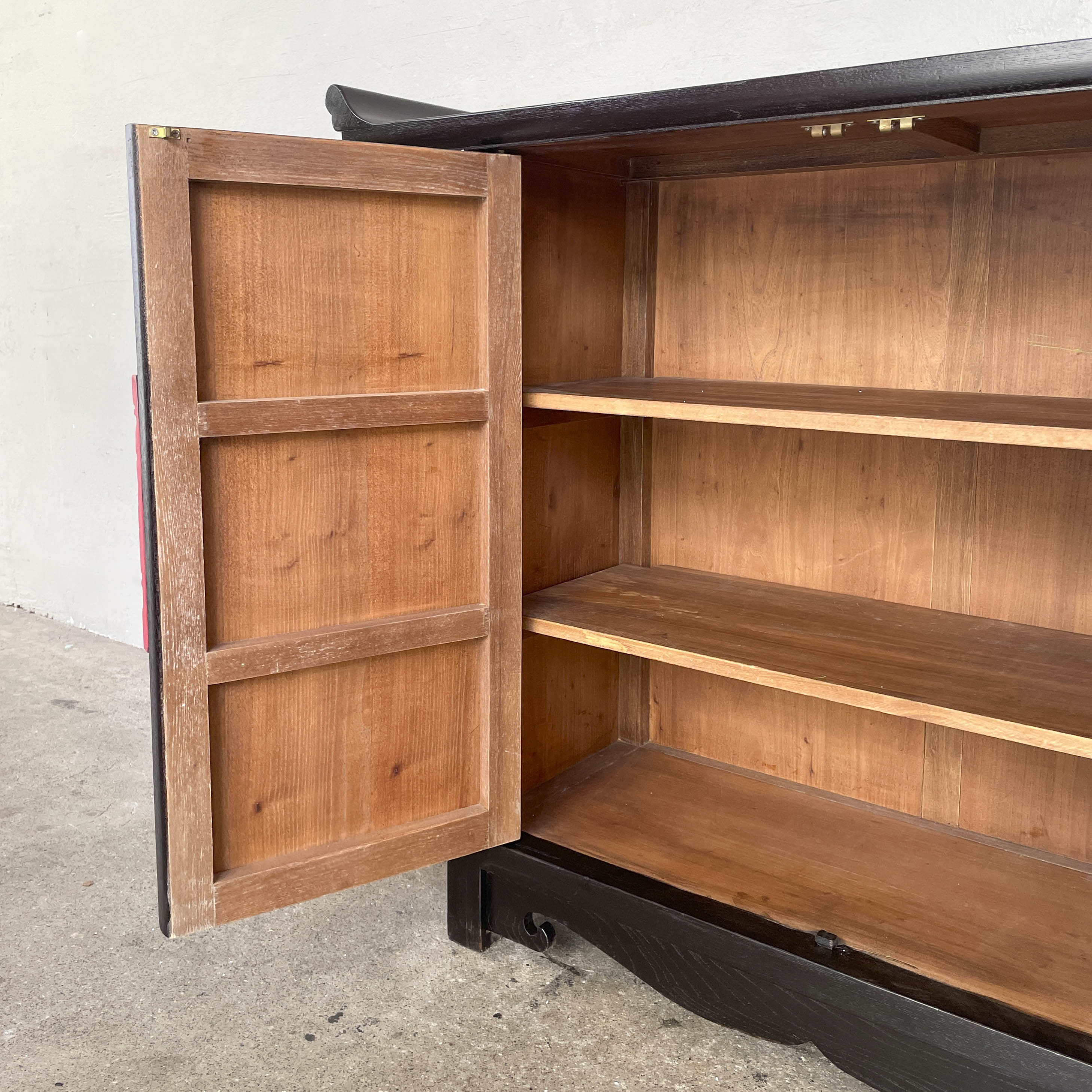 Elm Cabinet with Red Floral Handles