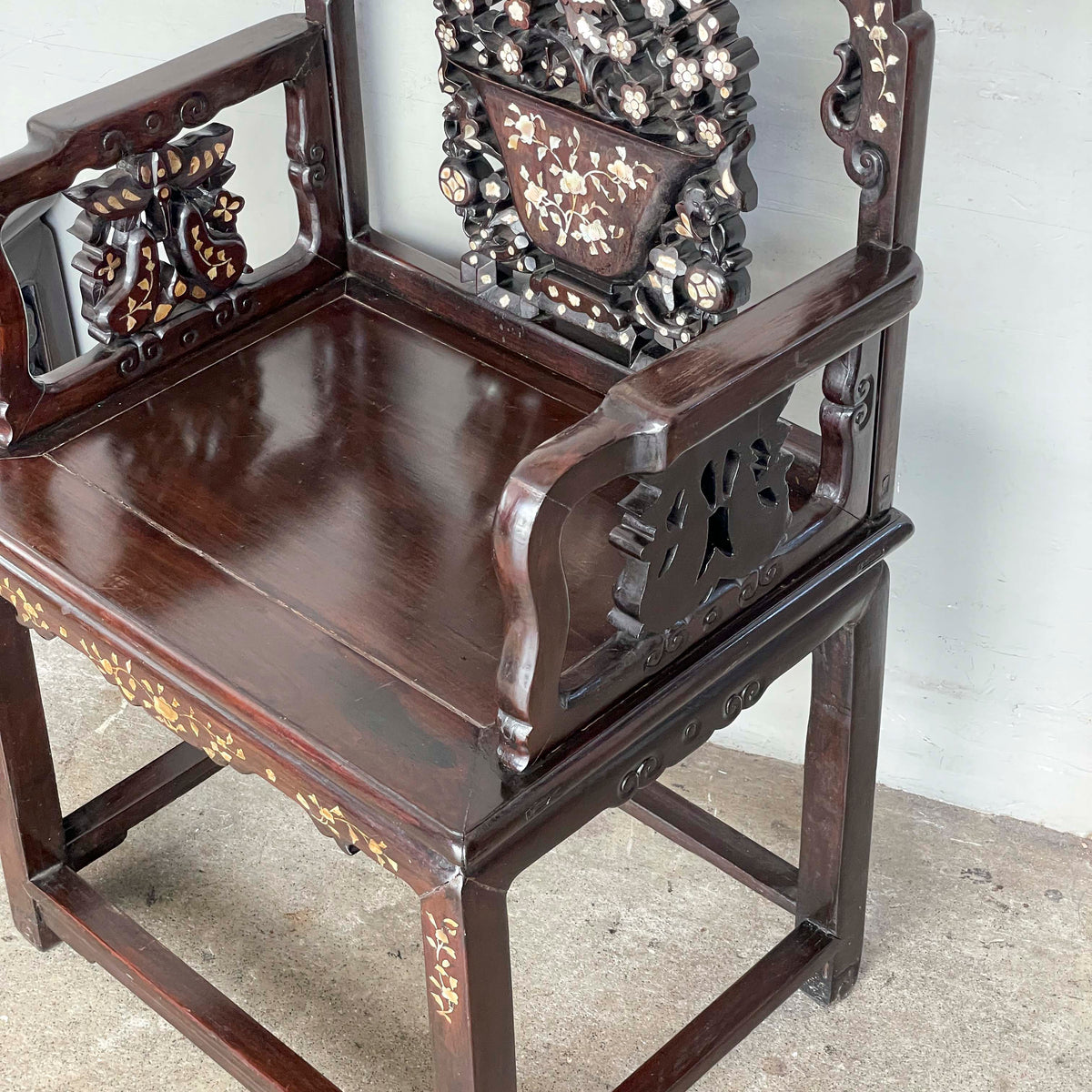 Chinese Blackwood Mother-of-Pearl Armchair Set