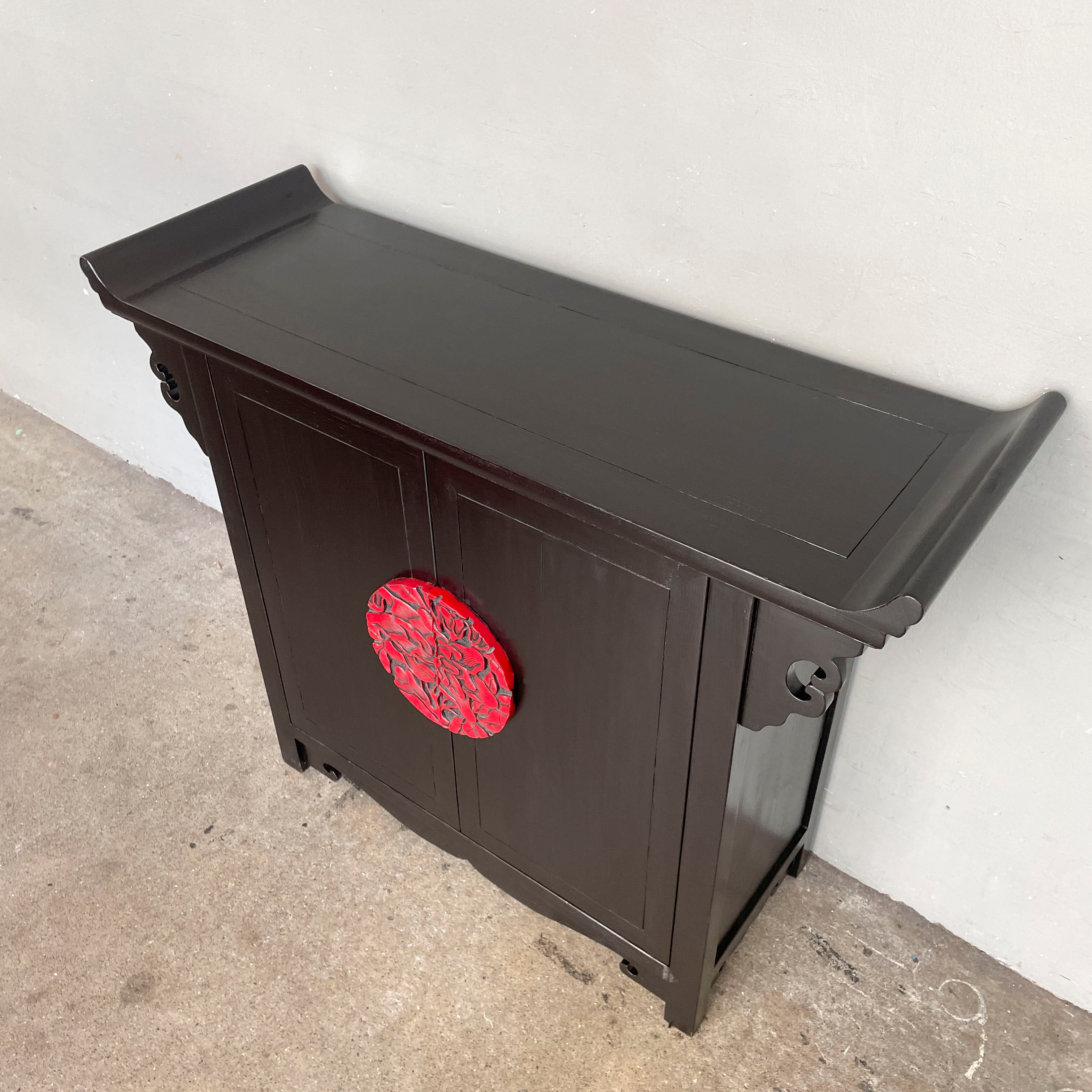 Elm Cabinet with Red Floral Handles