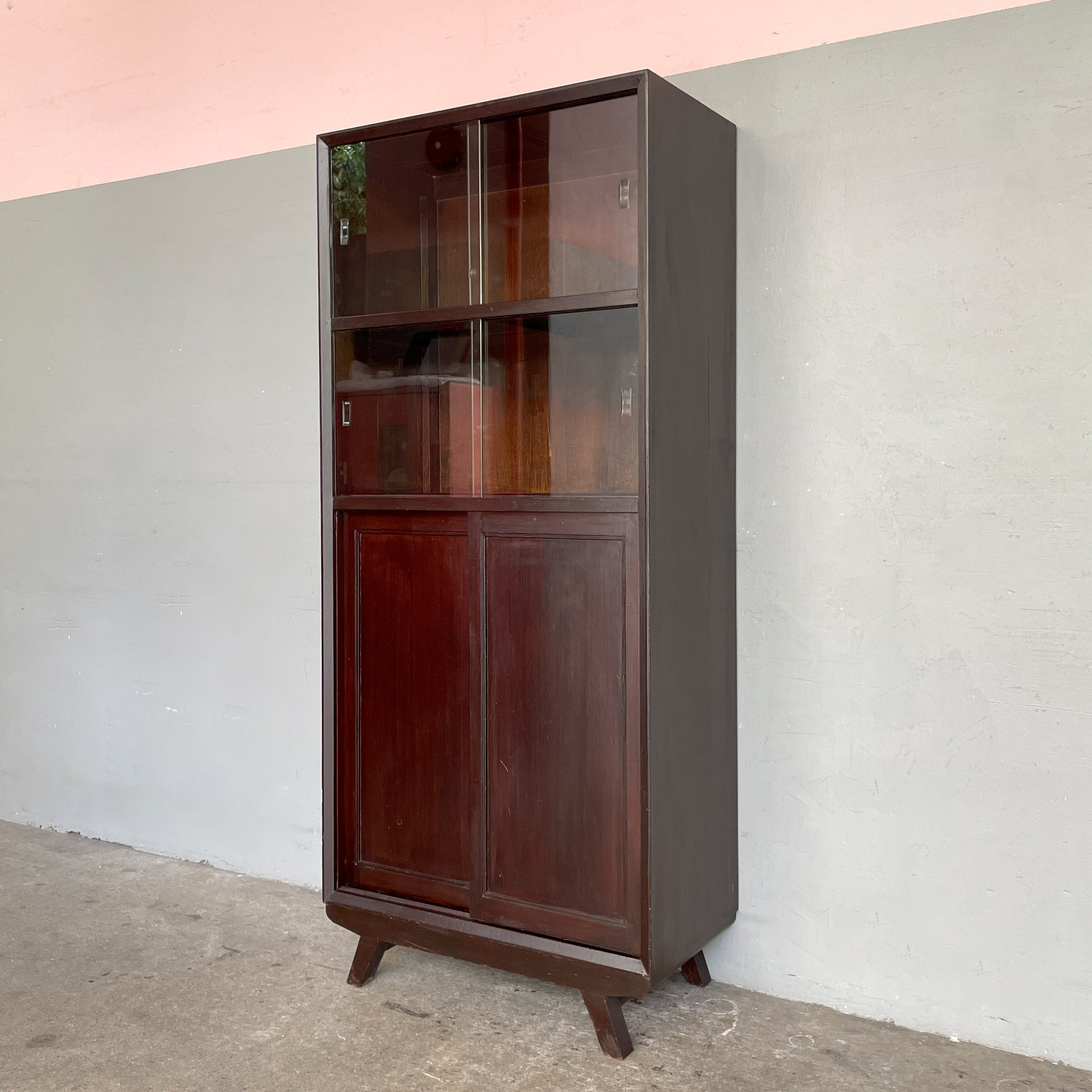 Vintage Glass Sliding Door Cabinet