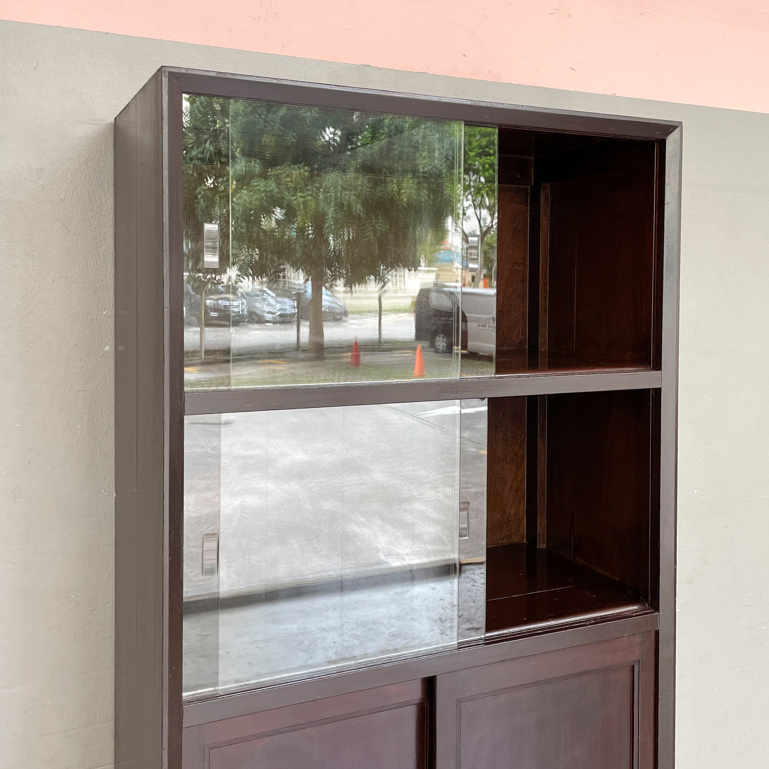 Vintage Glass Sliding Door Cabinet