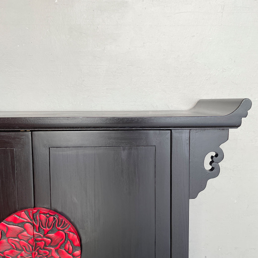 Elm Cabinet with Red Floral Handles