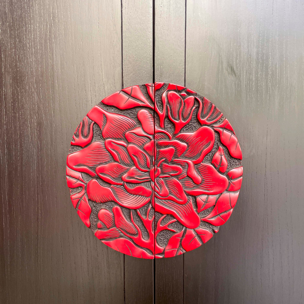 Elm Cabinet with Red Floral Handles