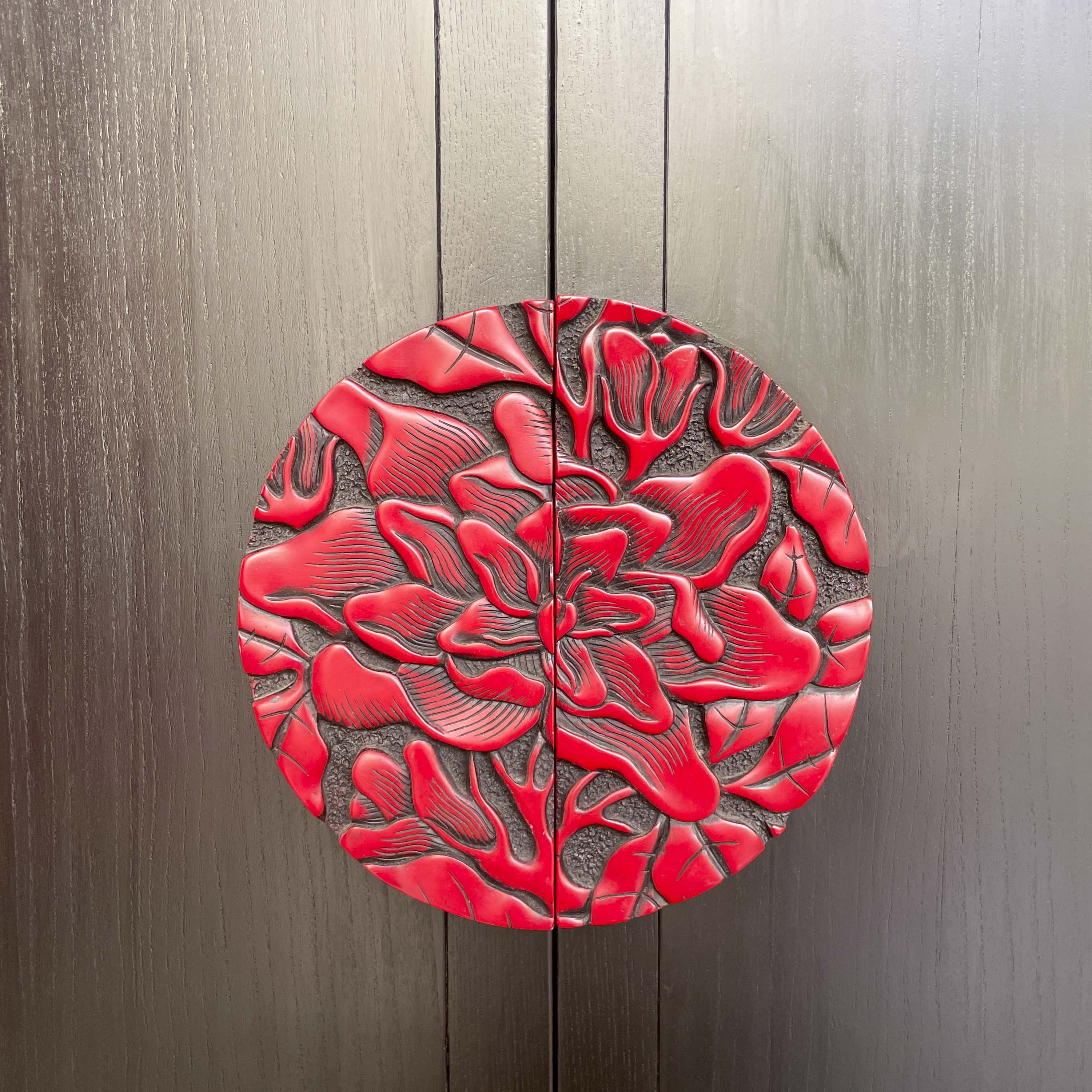 Elm Cabinet with Red Floral Handles