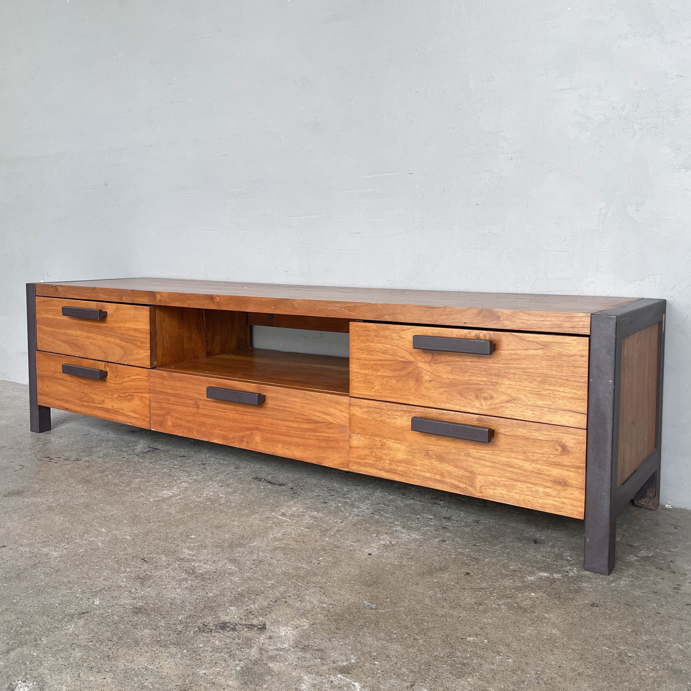 Teak TV Console with Steel Frame