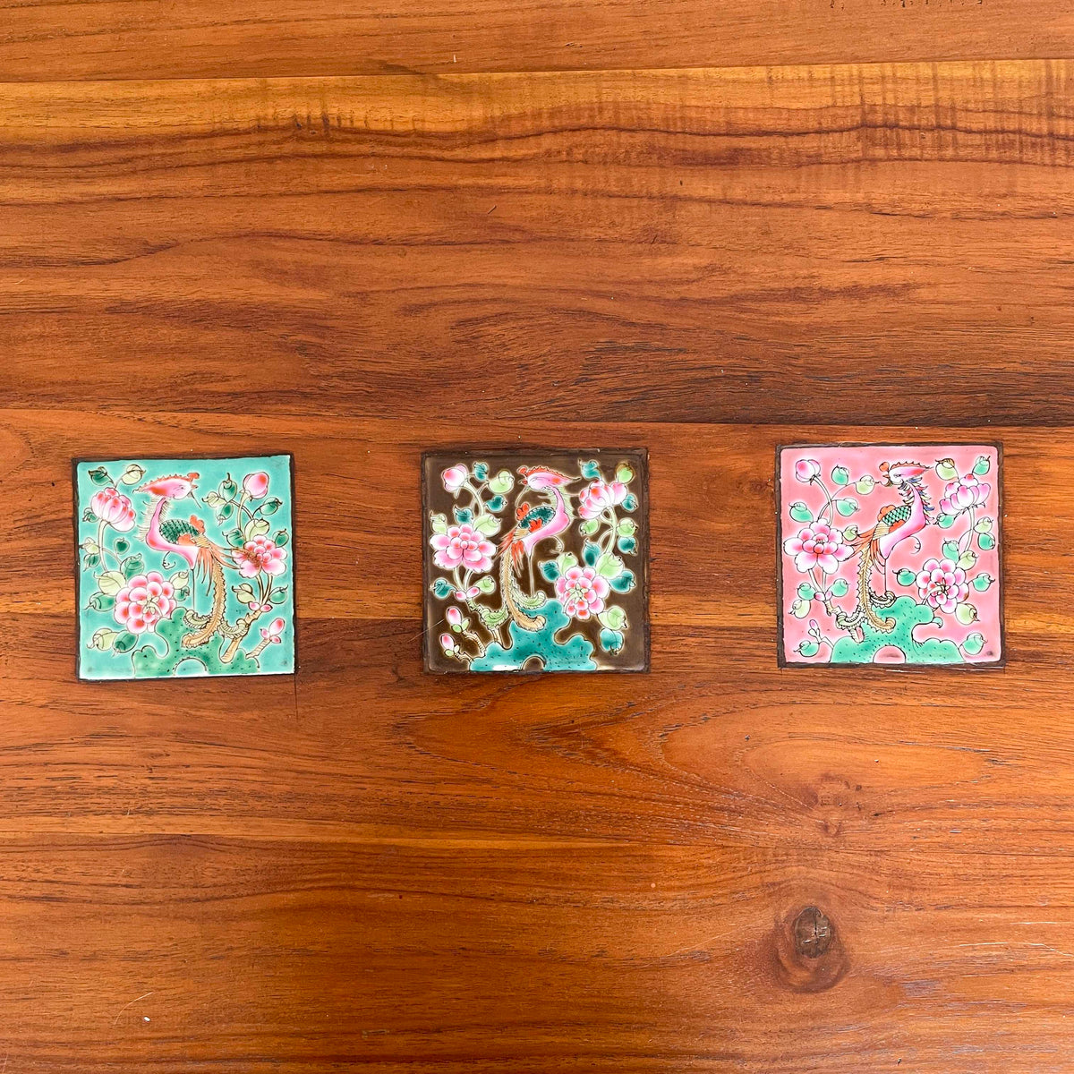 Teak Coffee Table with Decorative Tile Inlays