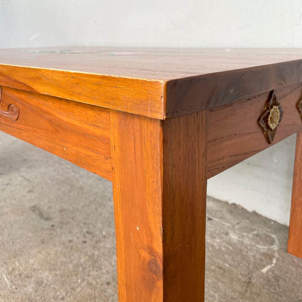 Teak Coffee Table with Decorative Tile Inlays