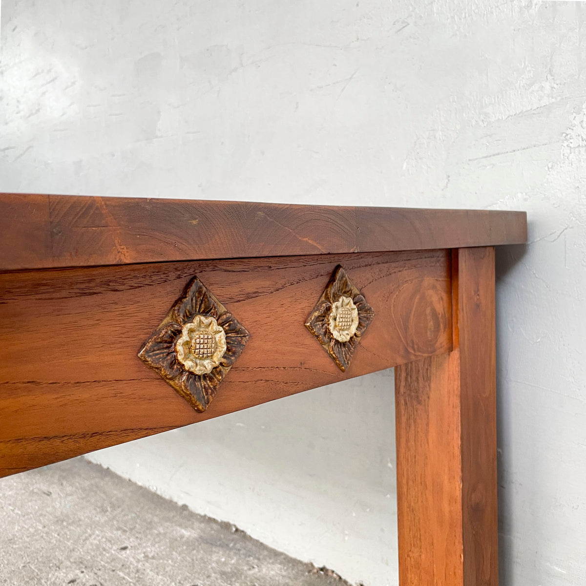 Teak Coffee Table with Decorative Tile Inlays