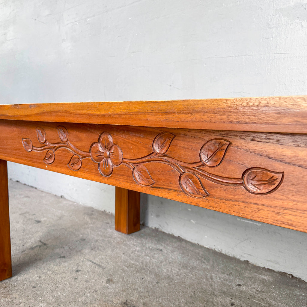Teak Coffee Table with Decorative Tile Inlays