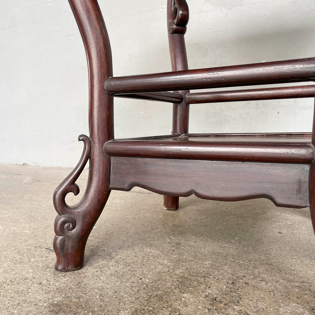 Chinese Blackwood Marble Table with Stools Set