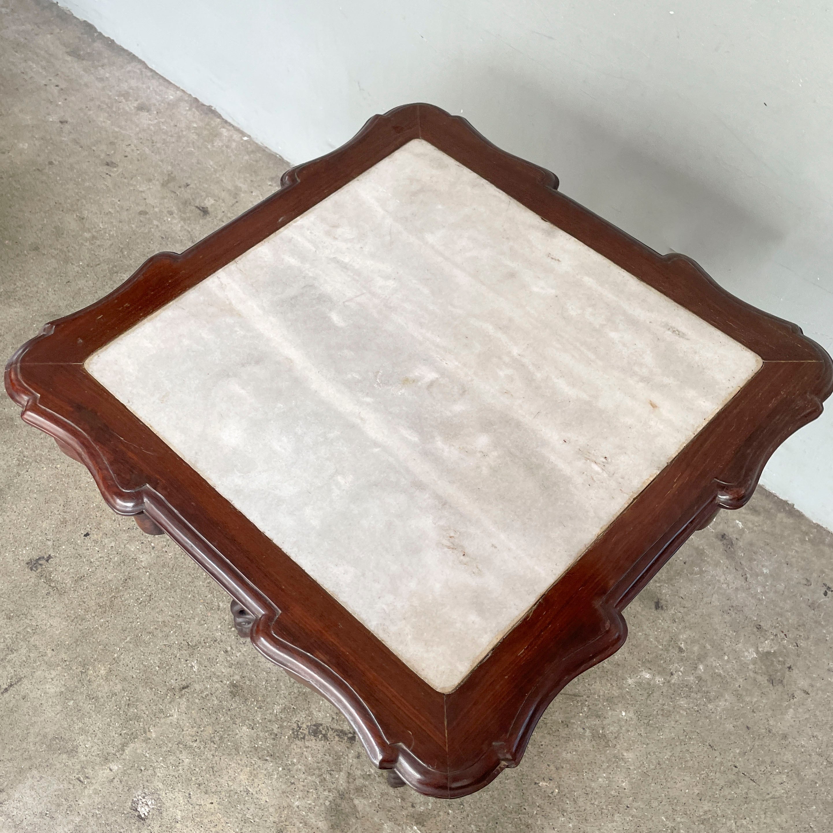 Chinese Blackwood Marble Table with Stools Set