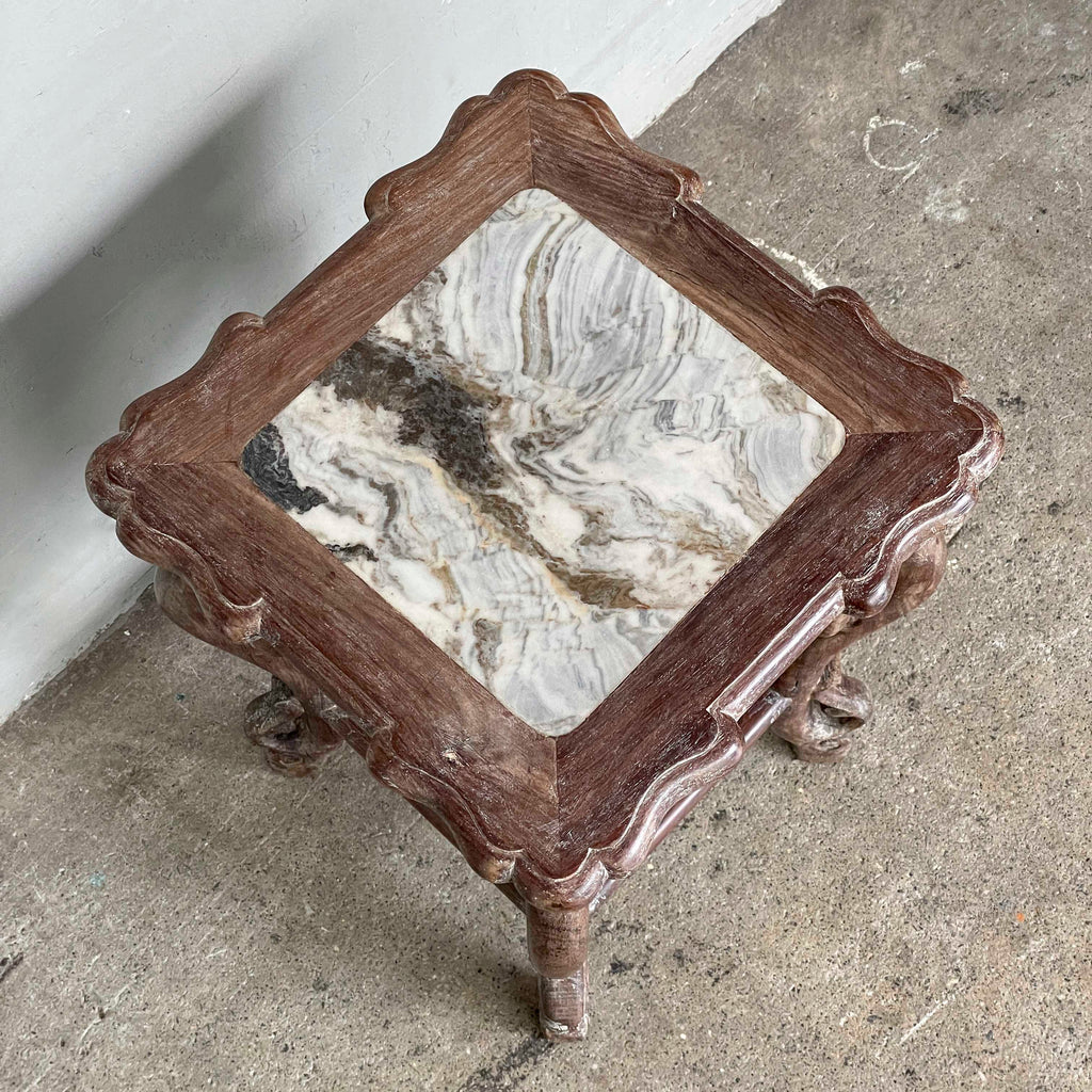 Chinese Blackwood Marble Table with Stools Set