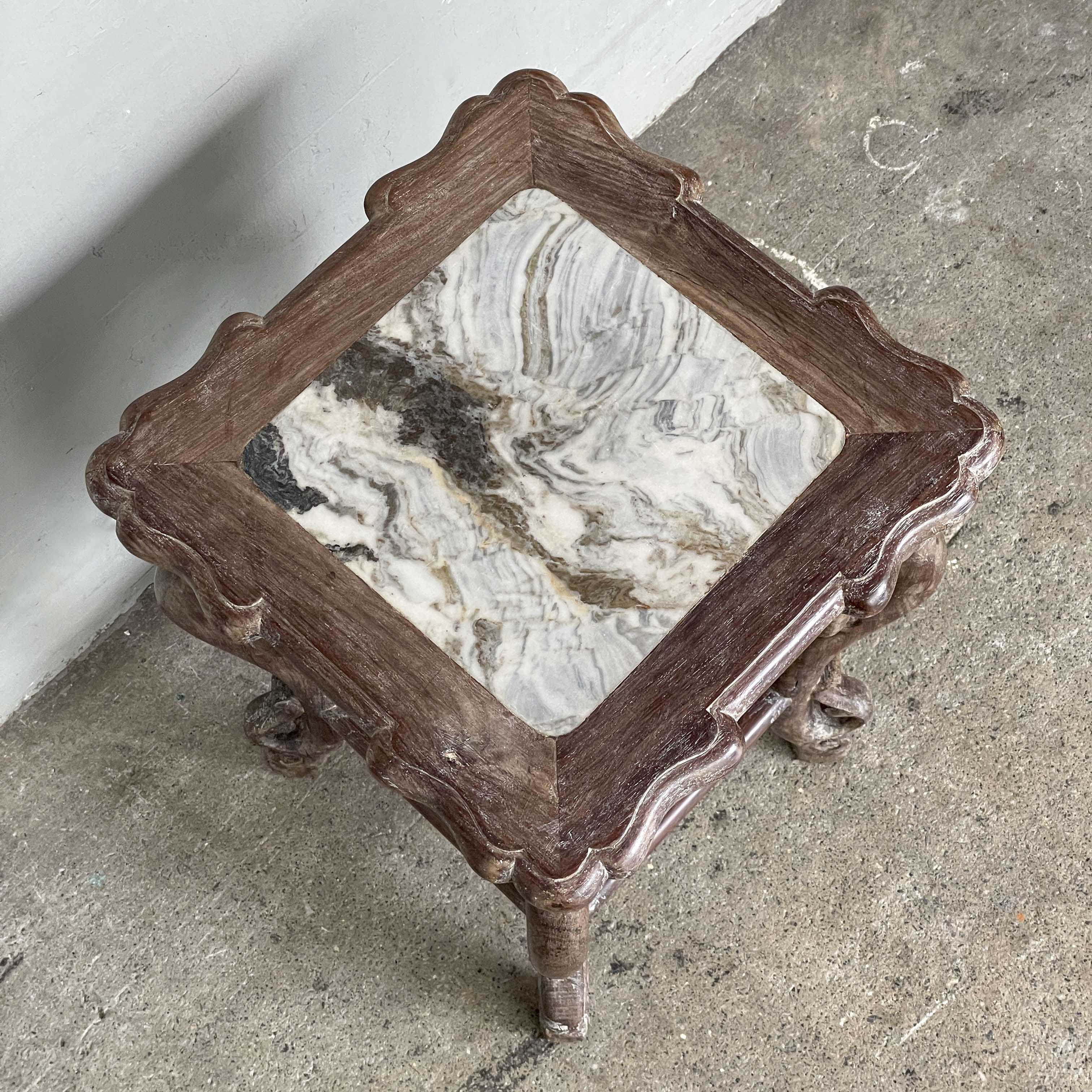 Chinese Blackwood Marble Table with Stools Set