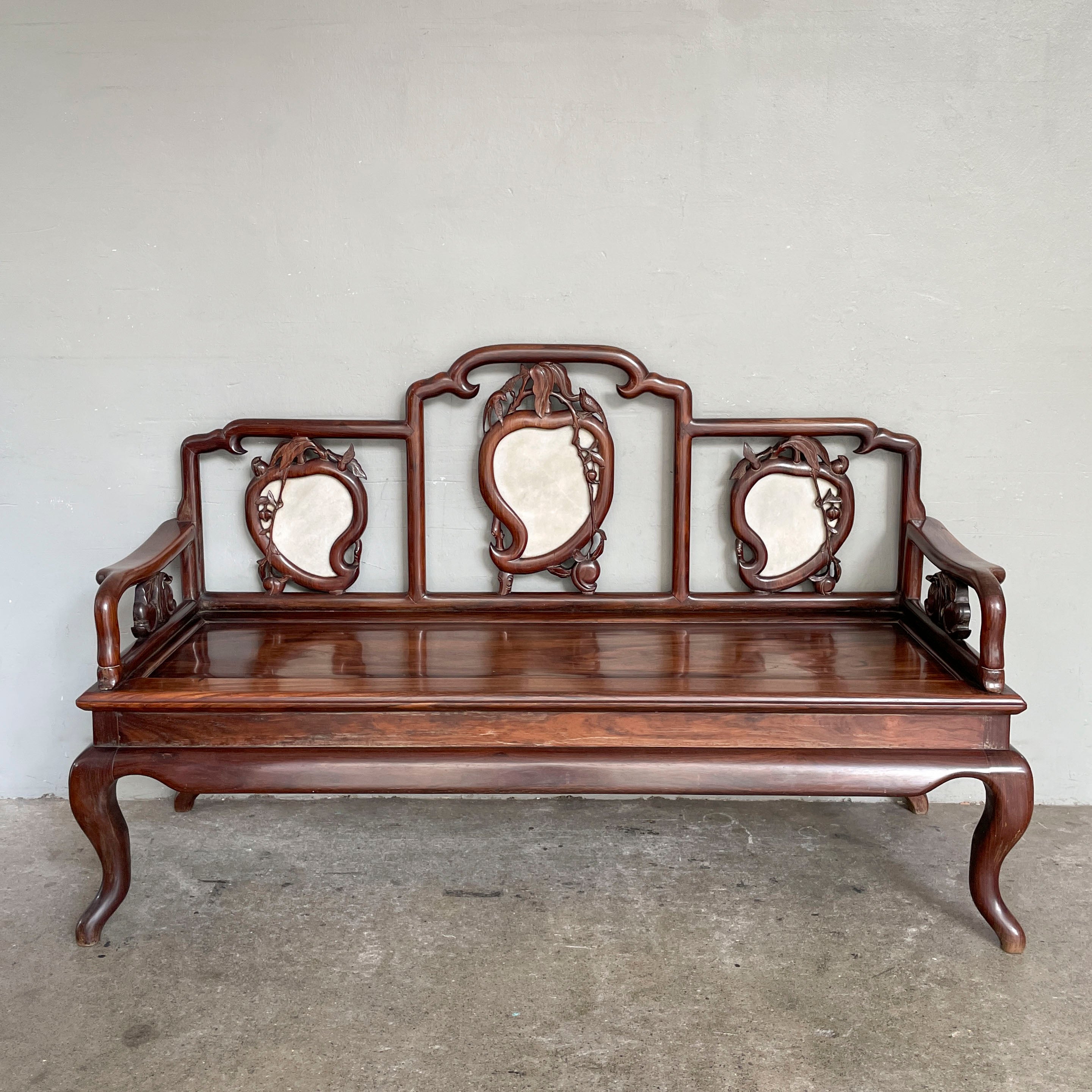 Chinese Blackwood Sofa with "Peach" Marble Backrest