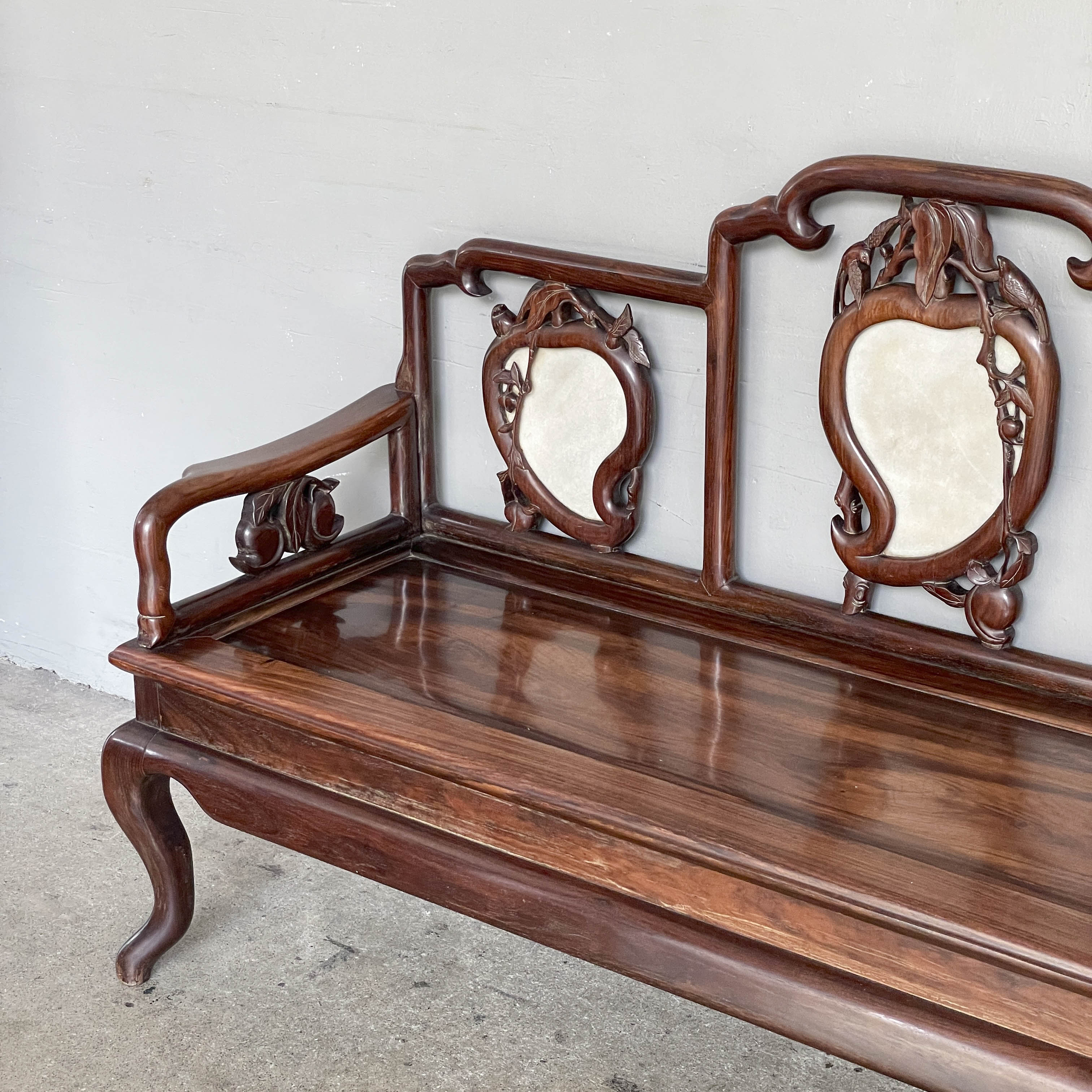 Chinese Blackwood Sofa with "Peach" Marble Backrest