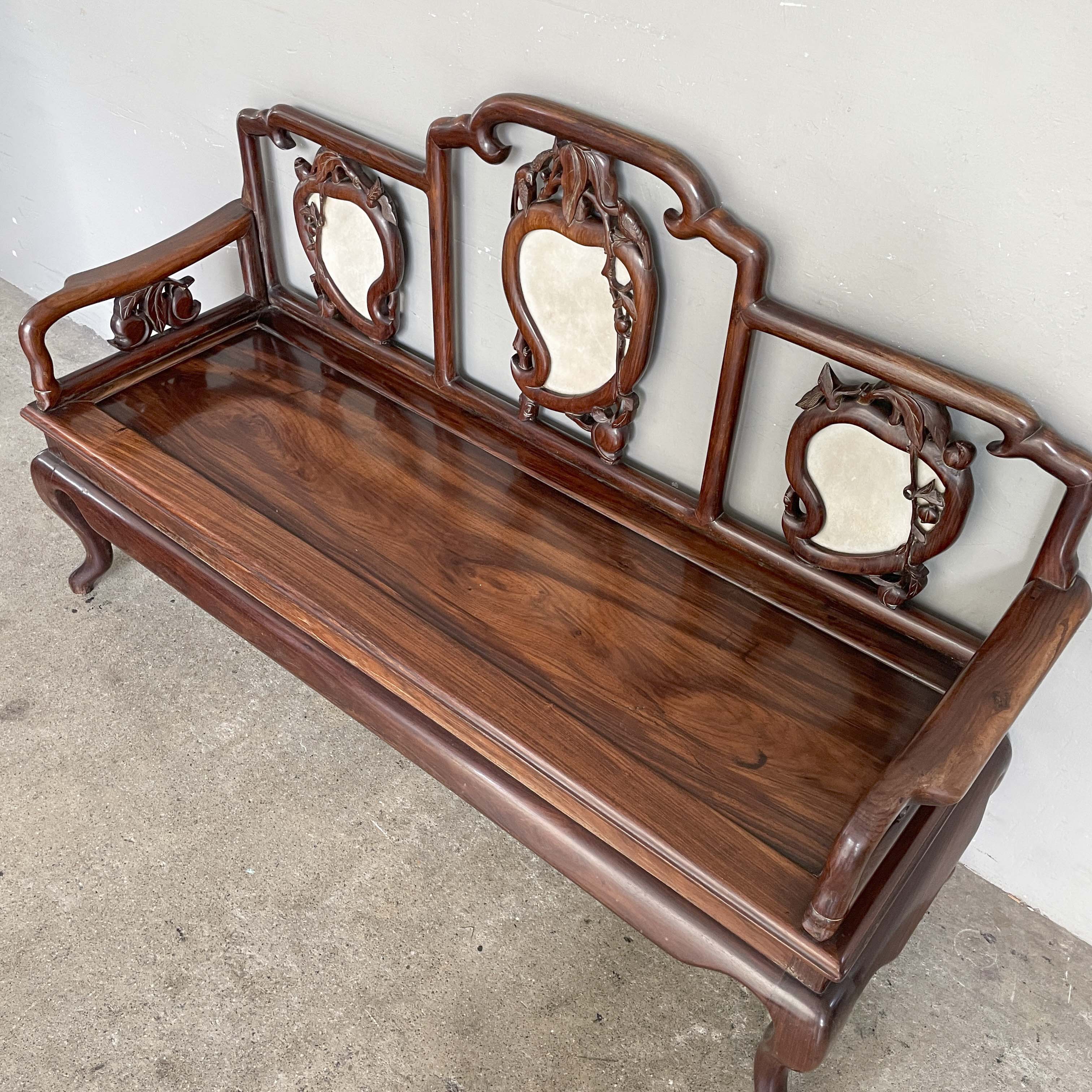Chinese Blackwood Sofa with "Peach" Marble Backrest