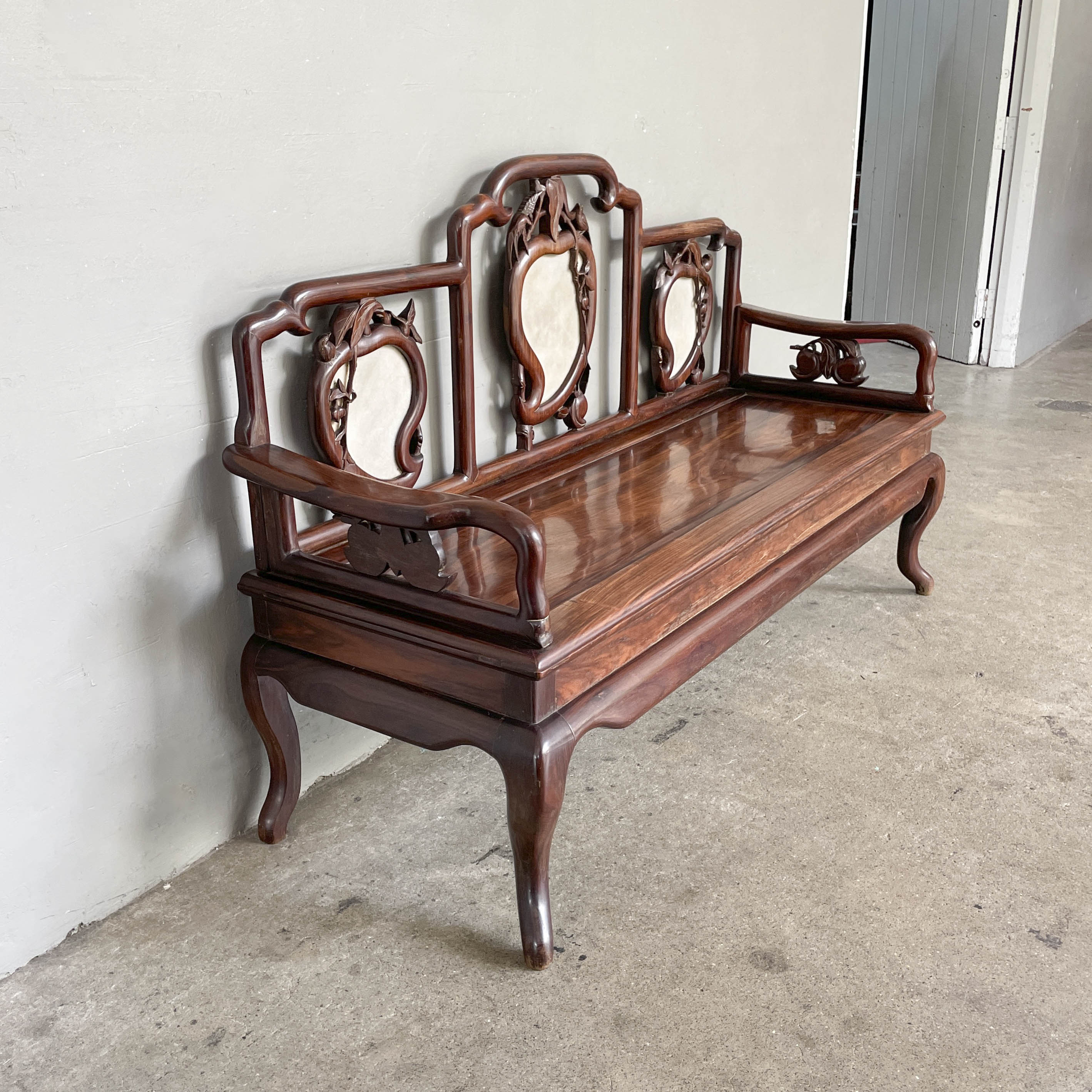Chinese Blackwood Sofa with "Peach" Marble Backrest