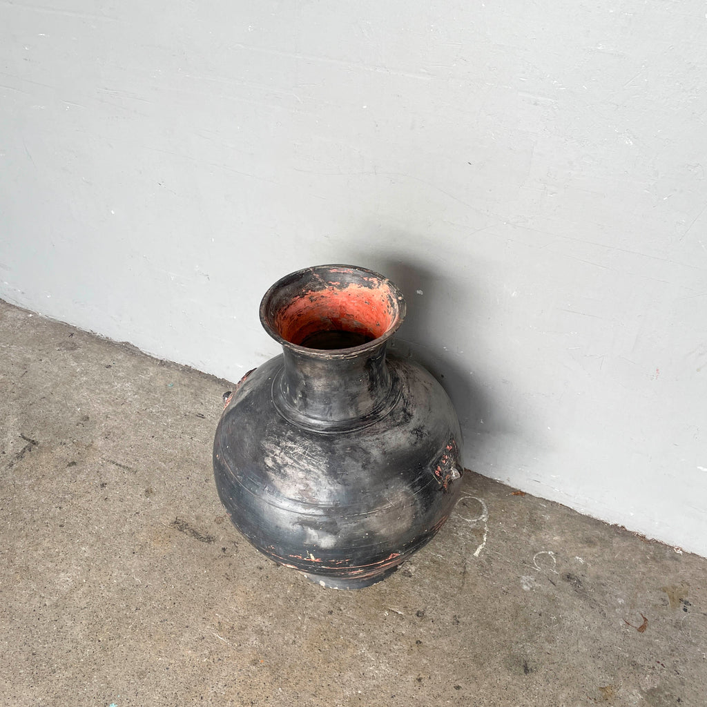 Large Rustic Rounded Black Pot