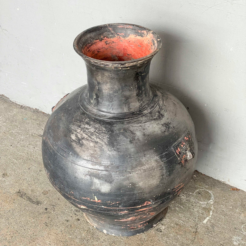 Large Rustic Rounded Black Pot