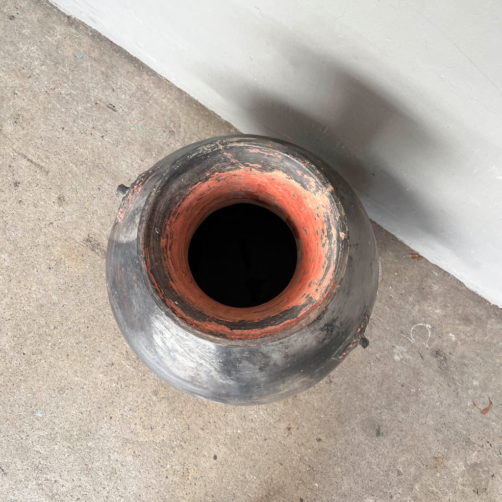 Large Rustic Rounded Black Pot