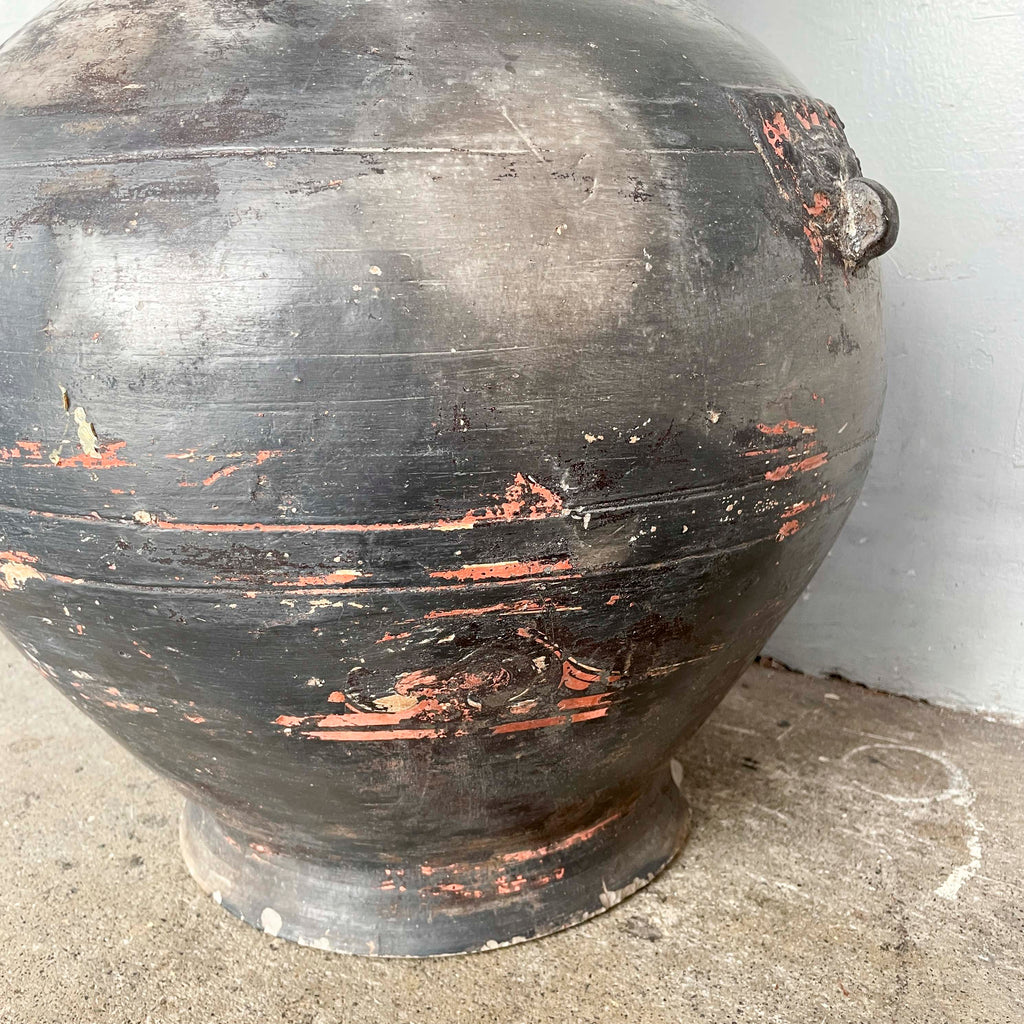 Large Rustic Rounded Black Pot