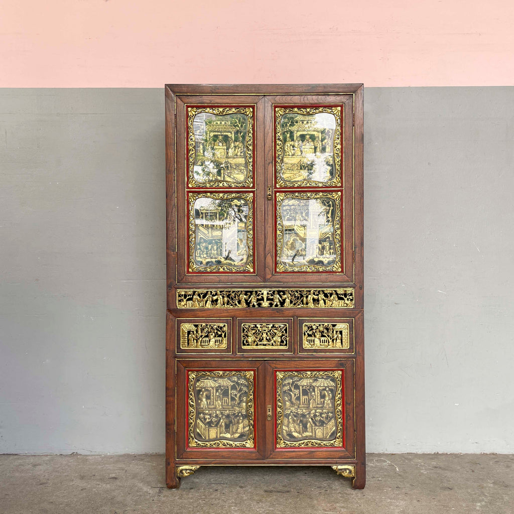 Peranakan-Style Carved Cabinet with Gilt Panels