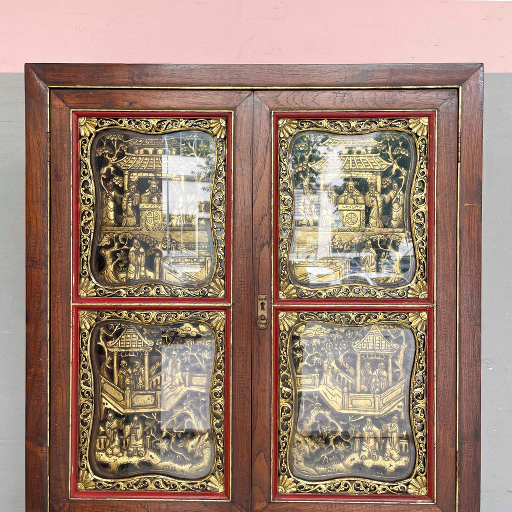 Peranakan-Style Carved Cabinet with Gilt Panels