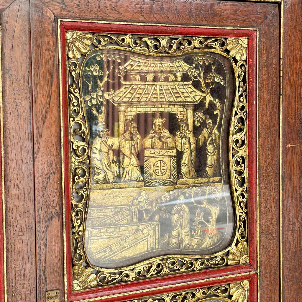 Peranakan-Style Carved Cabinet with Gilt Panels
