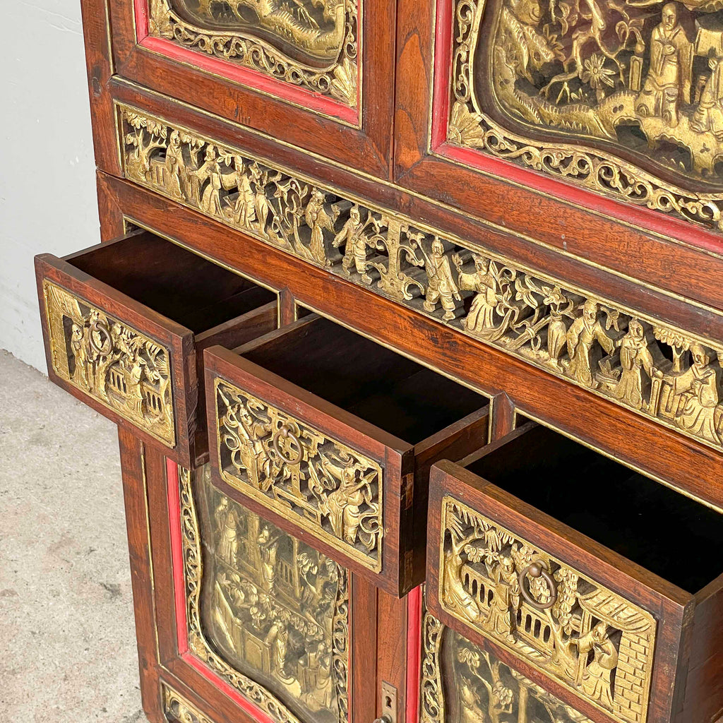 Peranakan-Style Carved Cabinet with Gilt Panels