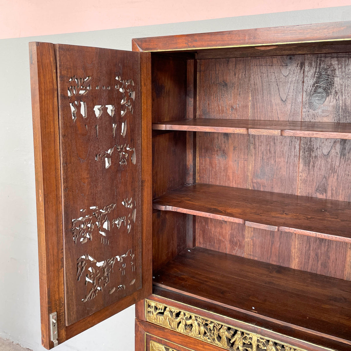 Peranakan-Style Carved Cabinet with Gilt Panels