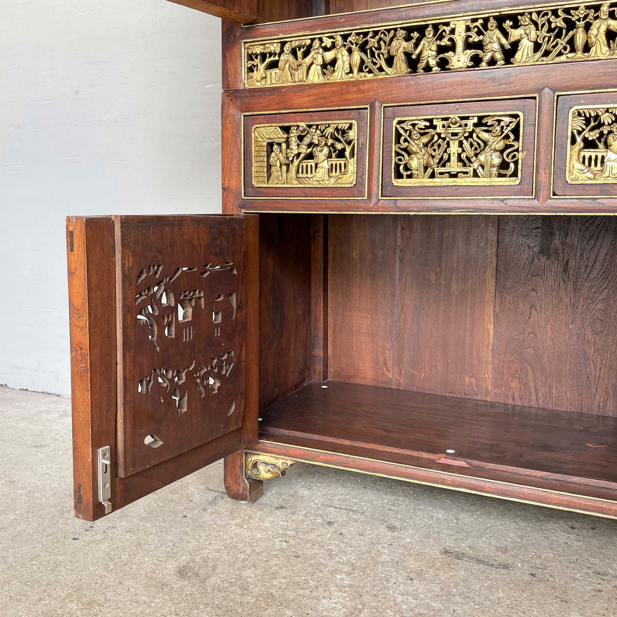 Peranakan-Style Carved Cabinet with Gilt Panels
