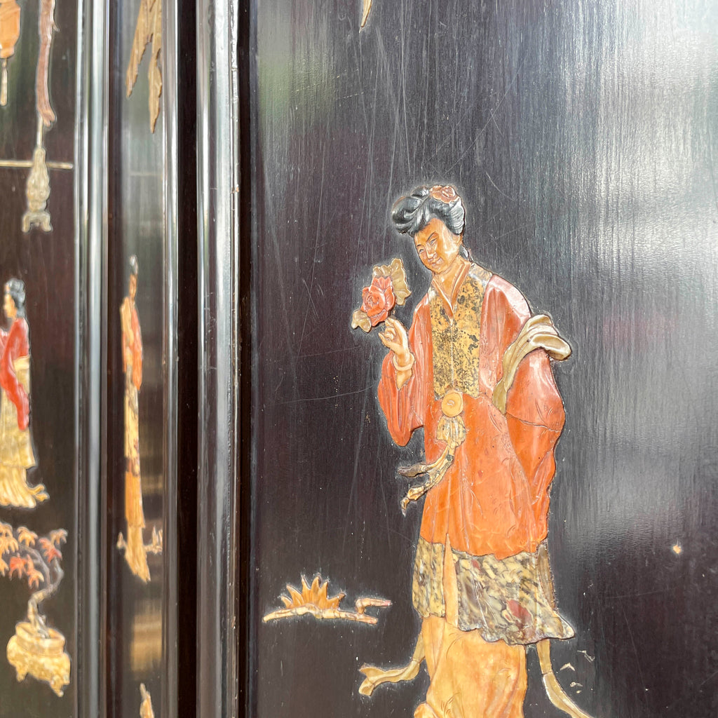 Folding Screen of "Ladies at Work & Leisure" in Carved Stone