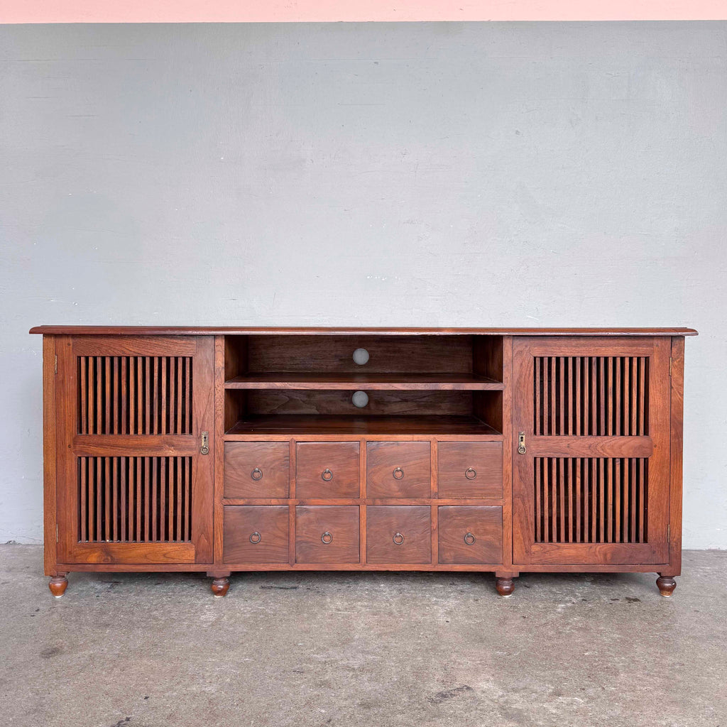 Teak Console with Slatted Doors