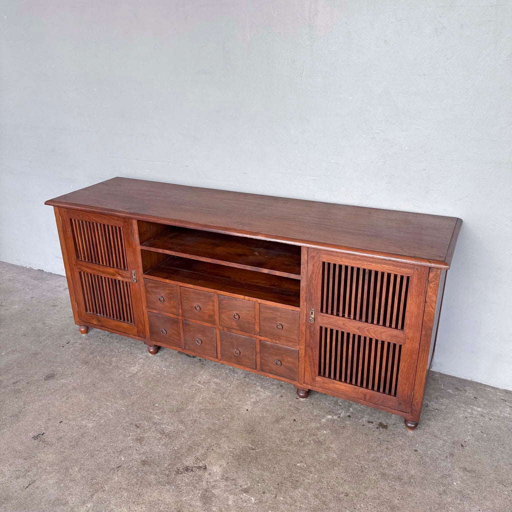 Teak Console with Slatted Doors