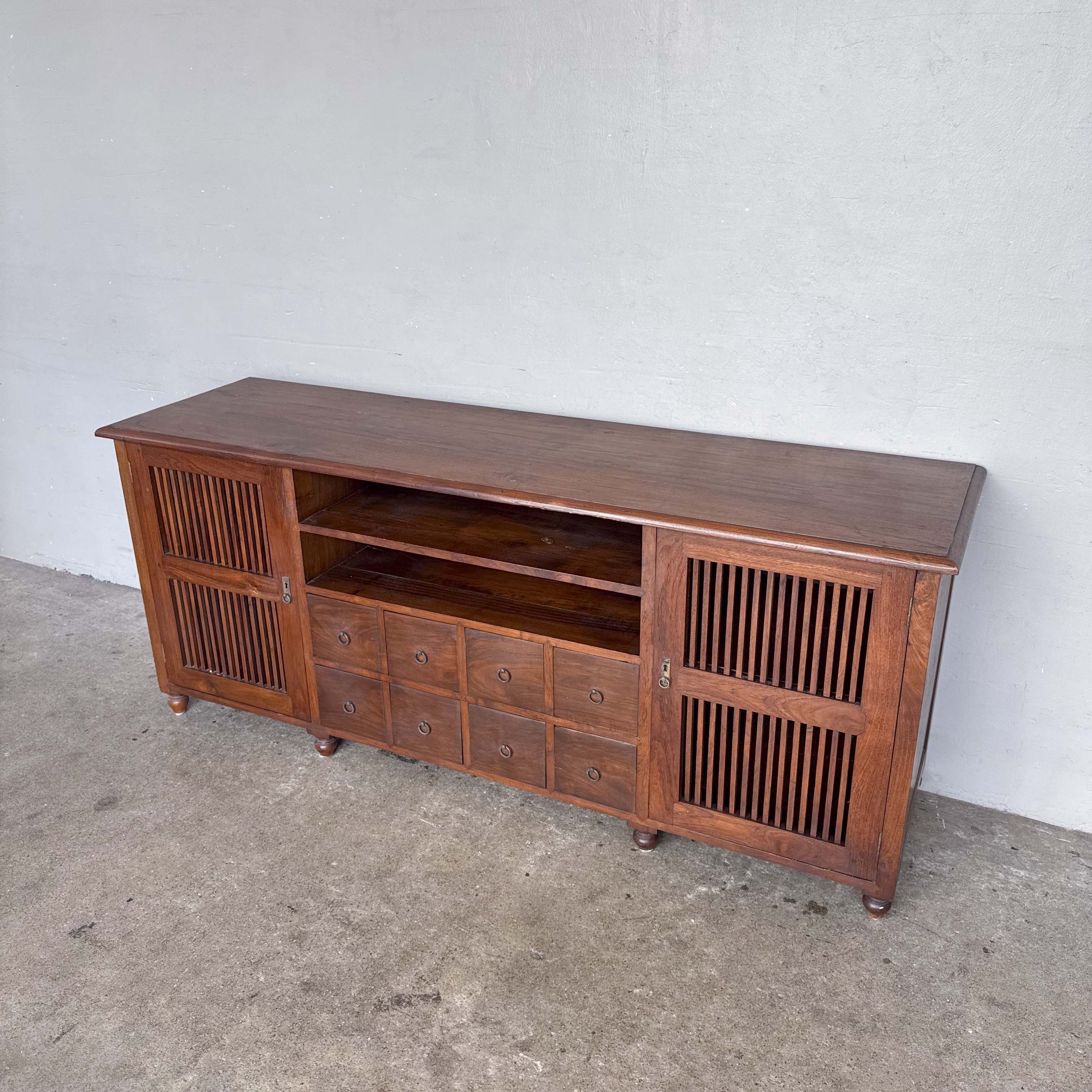 Teak Console with Slatted Doors