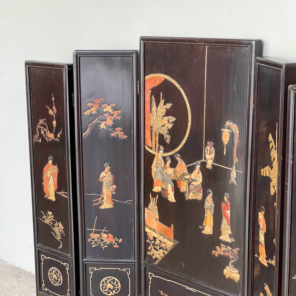 Folding Screen of "Ladies at Work & Leisure" in Carved Stone